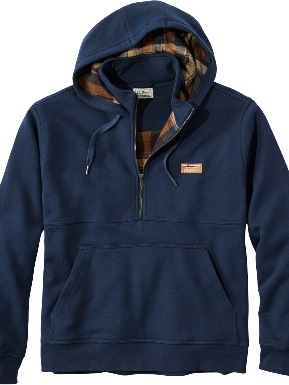 L.L.Bean Katahdin Iron Works Flannel-Lined Half-Zip Hooded Sweatshirt Navy L